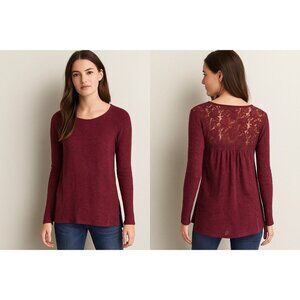 American Eagle Maroon Lace-Back Long Sleeve Knit Sweater | Size Small